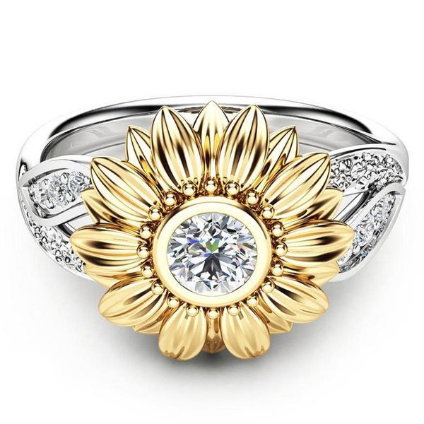 Intero 2018 Squisito argento cristallo girasole anelli di nozze per le donne Bijoux Anel Femme anello di fidanzamento dichiarazione gioielli Love239a