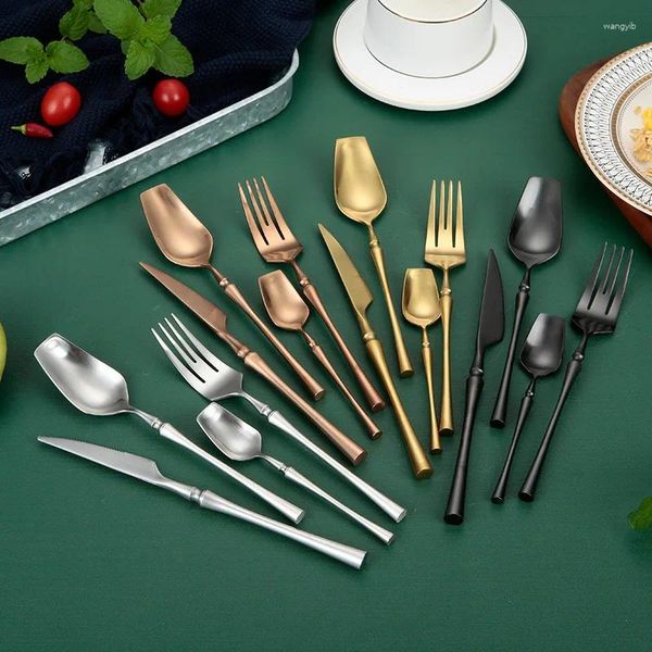 Geschirr-Sets 24-teiliges Edelstahl-Besteckset Mattschwarz Gold Silber Abendessen Messer Löffel Gabel Besteck Spülmaschinenfest