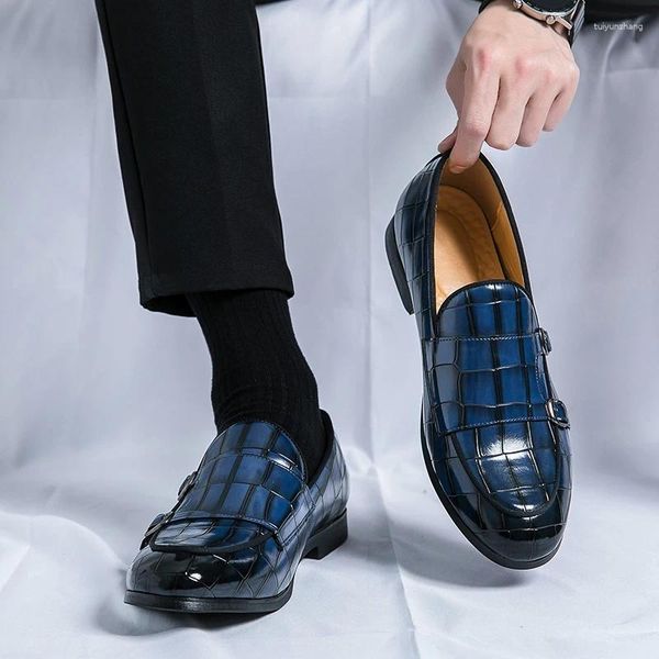 Kleidschuhe Männer Loafer Doppelschnalle Schwarz Blau Gelb Monk Pu für mit Größe 38-48 Herren