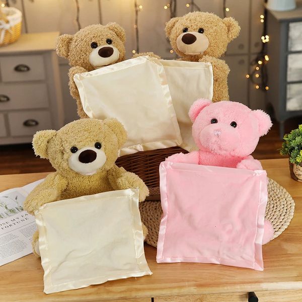 Animais de pelúcia de pelúcia 30 cm Teddy Bear Play Hide Seek Adorável Bicho de pelúcia Bebê Crianças Aniversário Xmas Presente de Natal Brinquedo de pelúcia elétrico 231216