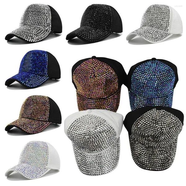 Cappellini da baseball Moda Lusso Donne Ragazze Cappellini con paillettes lucide regolabili Cappellini per protezione solare Strass da baseball