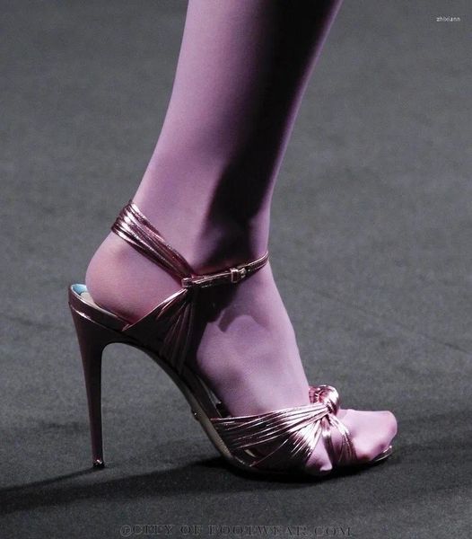 Sandálias rosa couro metálico ouro peep toe tornozelo cinta salto alto stilettos verão mulheres festa designer sapatos em oferta