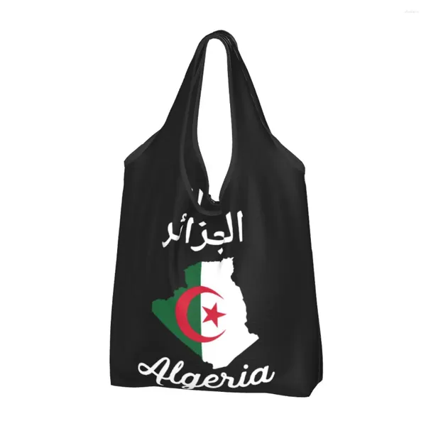 Einkaufstaschen, Algerien-Flagge, Karte, Lebensmittel, langlebig, groß, wiederverwendbar, recycelbar, faltbar, strapazierfähig, algerische Öko-Tasche, waschbar, leicht