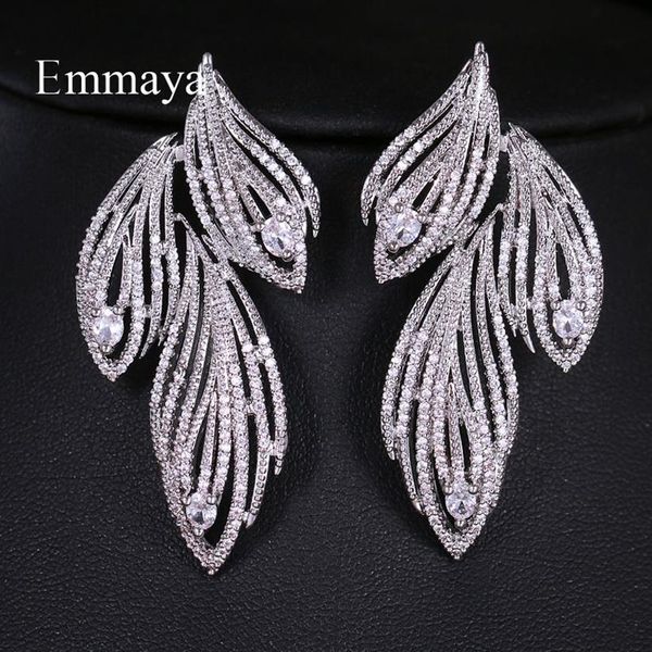 Emmaya Orecchini lunghi da sposa in cristallo a forma di foglia elegante con zirconi cubici, gioielli da sposa di lusso per le spose, regalo per feste CX200606213u