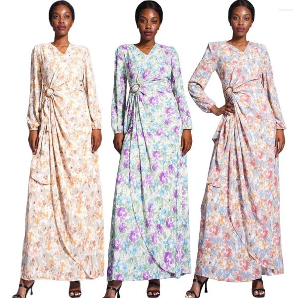 Abbigliamento etnico 2024 Moda stampa floreale Abaya Donna Musulmana Abito lungo maxi Turchia Abito arabo Abiti a-line Slim Party Kaftan Vestidos