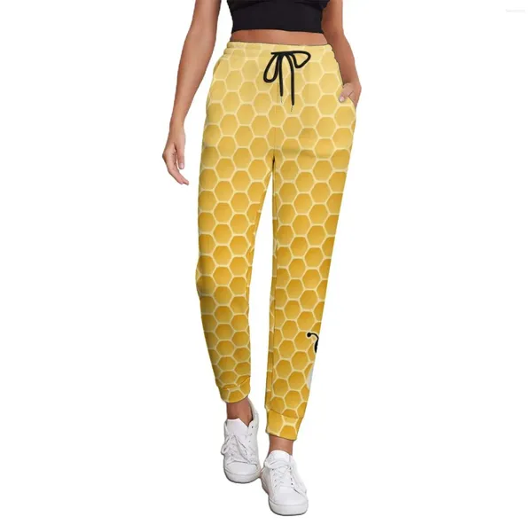Calças femininas Bumble Bees Primavera bonito favo de mel impressão moderna sweatpants mulher estilo de rua calças personalizadas tamanho grande