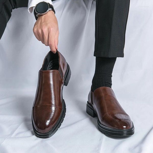 Scarpe eleganti da uomo Mocassini Slip-On Punta tonda Business Nero Marrone Pu per taglia 38-46 da uomo