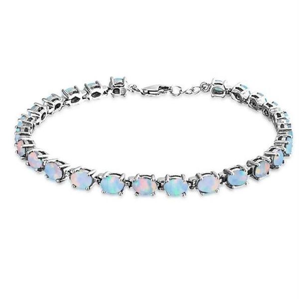 Bracciale con ciondolo in argento Opale bianco fuoco argento sterling 925 Bracciale tennis ovale opale sintetico sterling 925 8 26 pollici per donna Fash273B