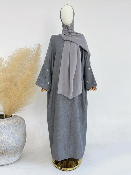 Ethnische Kleidung Ramadan Mond Stickerei Abaya Baumwolle Leinen Stoff Fledermausärmel Kimono Muslimische Frauen Abayas Dubai Islamisches Hijab Kleid