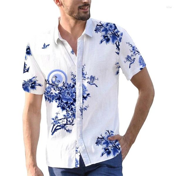 Herren Freizeithemden 2023 Sommerhemd Hawaii-Stil Kurzarm Blumenserie Digitaldruck