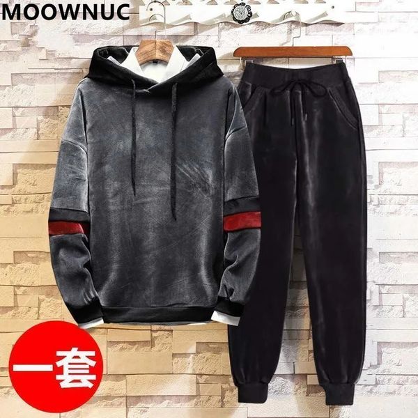 Mens Tracksuits Primavera e Outono Moda Casual Jaqueta de Veludo Dourado Solto Tamanho Grande Alta Qualidade Twopiece Set 5XL 231216