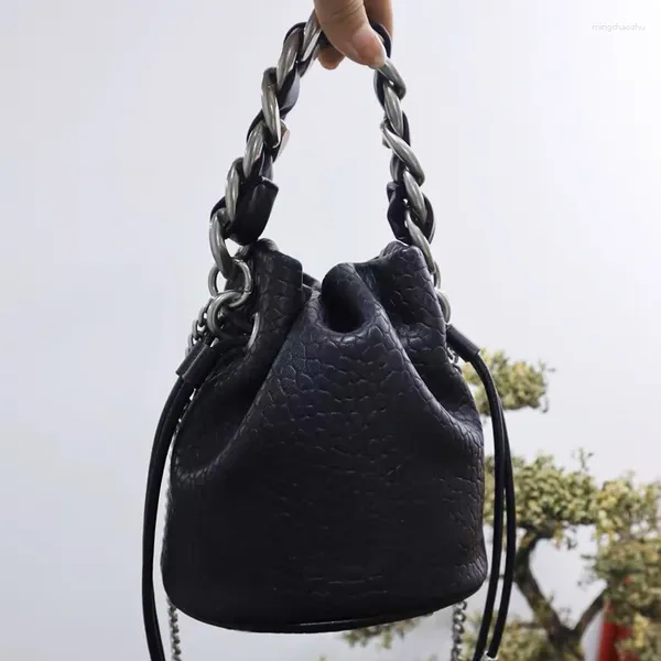 Abendtaschen Casual Mini Eimer für Frauen Handtaschen und Geldbörse Luxus Designer 2023 in PU Lychee Dicke Kette Griff Schulter Messenger