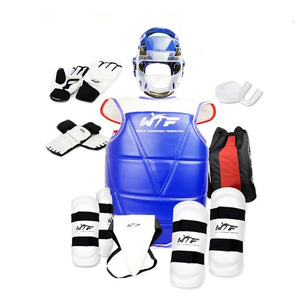 Schutzausrüstung Taekwondo Uniform Set Schutzausrüstung Helm Maske Rüstung Kickboxen Boxhandschuh Taekwondo Ausrüstung Kopf Arm Beinschutz 231216