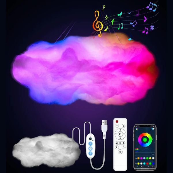 Estatuetas de objetos decorativos com controle remoto com LED compatível com Bluetooth RGB USB Smart Clouds Night Lamp Fácil instalação para suprimentos de festa 231216