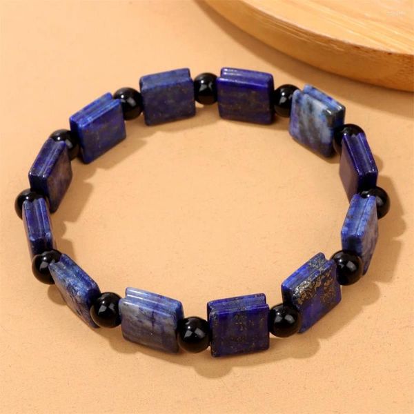 Strang Naturstein Flaches Quadrat Lapislazuli Armband Für Frauen Männer Kreative Elastische Armbänder Heilung Yoga Armreif