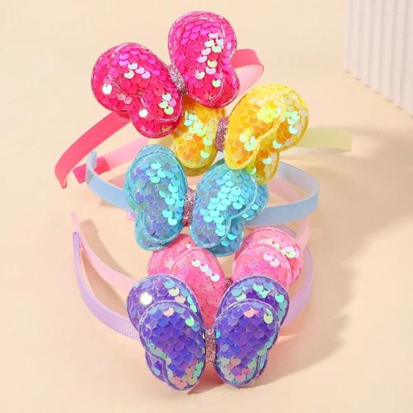 Accessori per capelli 1 pezzo per bambini fascia lucida farfalla con paillettes cerchio per ragazza creativa decorazione carina boutique per bambini