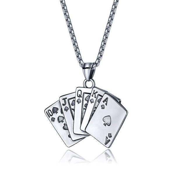 Coker da gioco per gioco di carta Collana in acciaio inossidabile mazzo personalizzato di carte collana con collana iniziale Royal Flush Poker208s