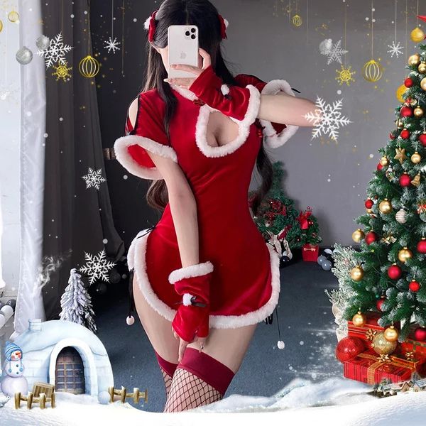 Sexy conjunto lingerie cheongsam uniforme de natal tentação roupas apaixonadas hanfu terno para mulheres kawaii cosplay sexo 231216