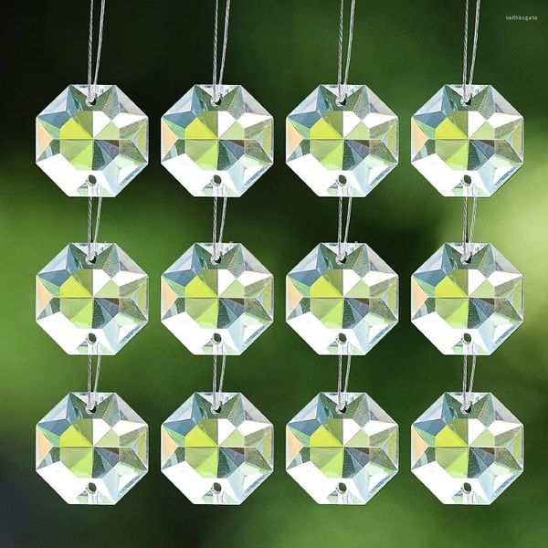 Lampadario di cristallo 10PC 20MM Trasparente sfaccettato Prisma Girasole Geometria Ottagono Doppio foro Vetro Distanziatore Perline Parti di gioielli Charms Sun Catcher