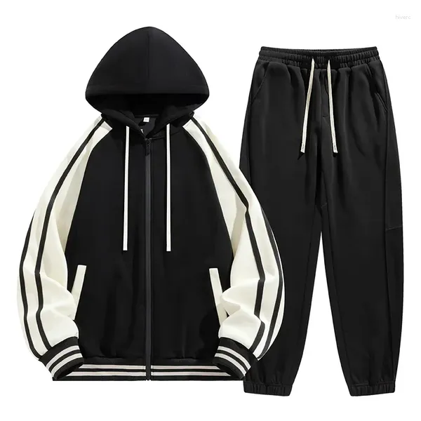 Homens Tracksuits Outono Inverno Mens Zipper Jaquetas Outfits Clássico Masculino Casual Esportes Terno Hoodies e Sweatpants Casal Estilo