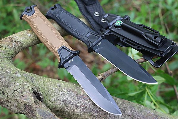 1600GB Survival Straight Knife 12C27 Black Titanium Coating Blade Full Tang FRN Handle Outdoor Tactical Fixed Blade Messer mit Kydex