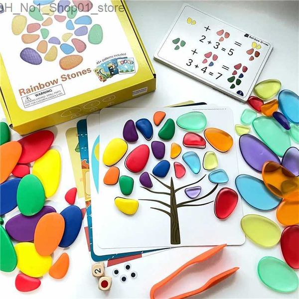 Sortieren, Verschachteln, Stapeln, Spielzeug, Montessori, Regenbogen, transparente Kieselsteine, Kinder, Lernspielzeug, Kunststoffsteine, Stapelspiel, Baby, sensorisches Farbsortierspielzeug Q231218