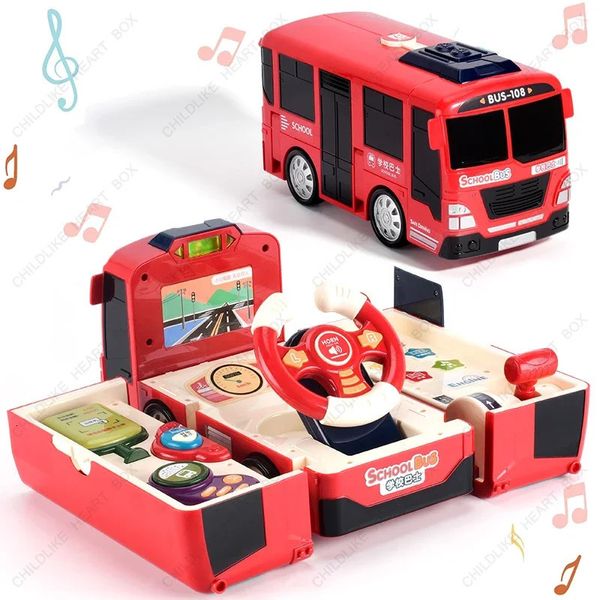 Carro elétrico RC simulado volante ônibus brinquedo deformação infantil trilho multifuncional presentes de Natal 231218