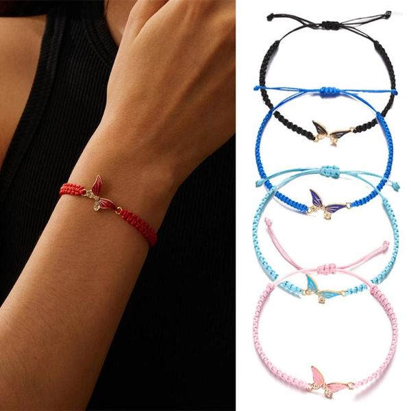 Charme Pulseiras Pulseira de Corda Vermelha para Mulheres Ajustável Mão Trançada Corda Borboleta Dia dos Namorados Aniversário Presente de Graduação