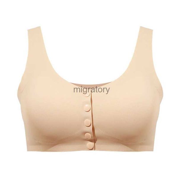 Reggiseni 2086 Gilet di seta di ghiaccio Reggiseno al seno Reggiseno in silicone postoperatorio Intimo Donna Resezione del seno finto Pulsante frontale di grandi dimensioni YQ231218