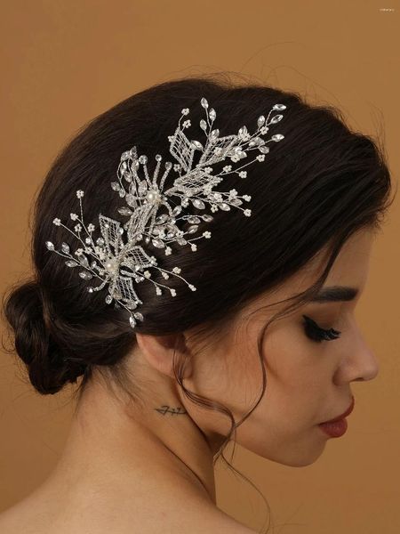 Fermagli per capelli Matrimonio Lega Fiore Foglia Tiara Strass Perla Copricapo da sposa Fasce