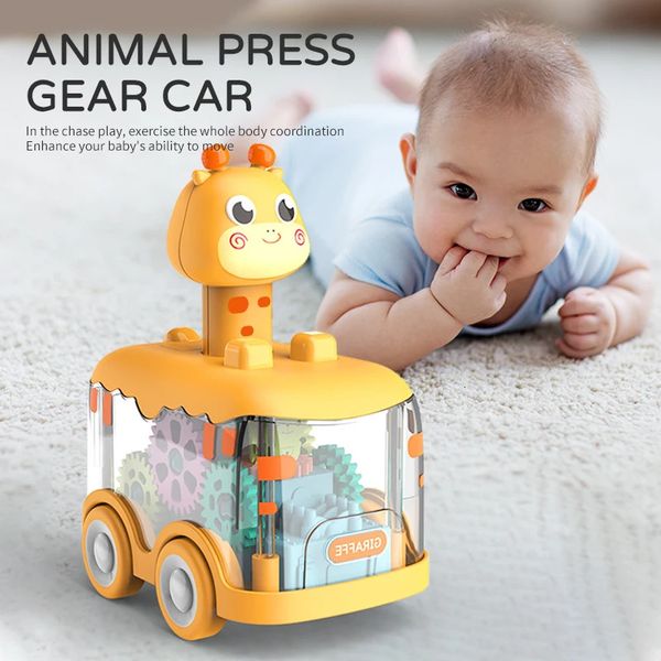 Carro elétrico rc imprensa engrenagem brinquedo infantil puxar para trás menino crianças quebra-cabeça inercial animais 231218