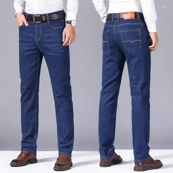 Jeans da uomo Denim taglie forti per pantaloni dritti vestibilità regolare casual da lavoro Pantaloni classici da uomo neri blu Dropship