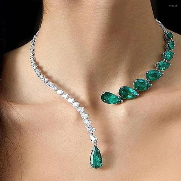 Pingente colares vintage verde aberto colar strass colar gotas de água moda cristal nupcial gargantilha jóias de casamento