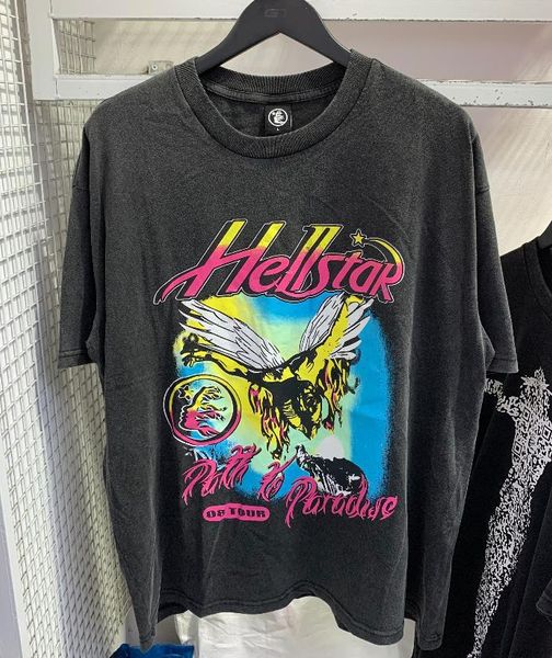 Designer homem t camisa hellstar mulher roupas dos desenhos animados gráfico punk rock graffiti lettering folha impressão vintage versátil t camisa 3vdr8