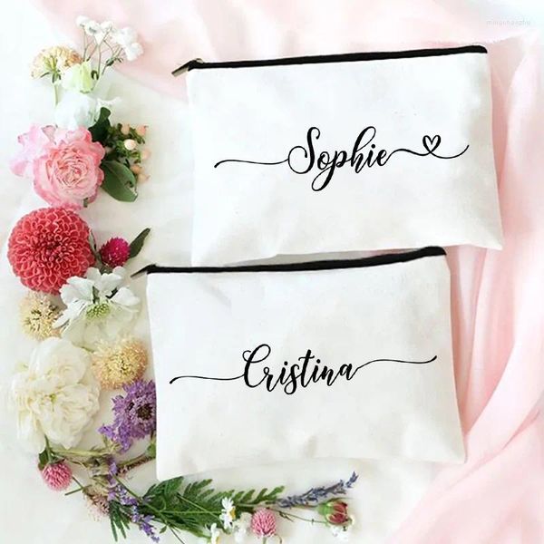 Cosmetic Bags Custom Name Handbag Women's Travel Organizer Makeup Bag Student Stationery Supplies Pencil Case Canvas Pouch Purse