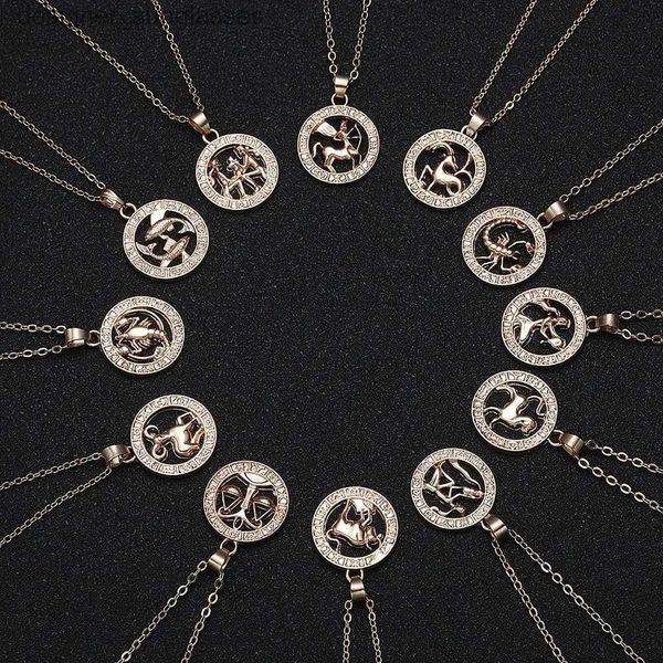 Ожерелья с подвесками Ювелирные изделия Выдалбливают Водолей Лев Скорпион Телец Весы Сплав Колье Животное Знак Зодиака 12 Созвездие Подвеска ОжерельеL231218