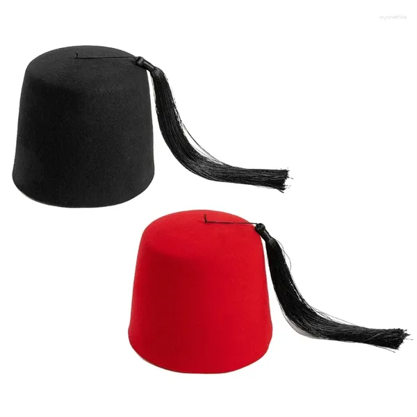 Berets Fez Chapéu de Feltro Traje Adulto Folclórico Turco Oriental Tarboosh Tarboush com Borlas Lã