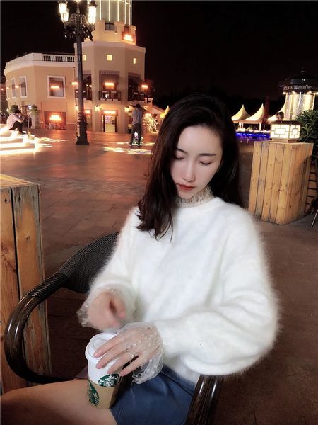 Maglioni da donna 100% visone maglione di cashmere invernale Angora Top Pullover maglia allentata WT2 231218