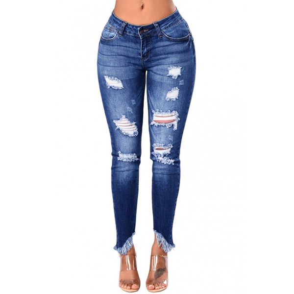 Jeans casual da donna Capris Pantaloni Nappe strappate Fori per il ginocchio Distressed Vintage sbiancato Vita bassa Alta elasticità di alta qualità