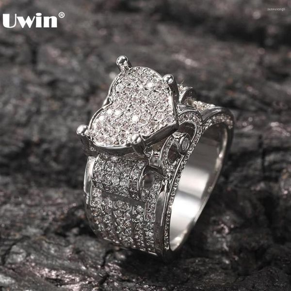 Cluster Rings UWIN Sparkling Heart Shape Ring Full Paved Iced Out Bling Cubic Zircon Women Luxury Fashion Jewelry For Drop237t