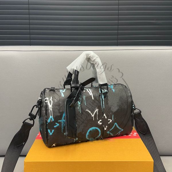 Keepall 25 Дизайнерская мужская сумка, ограниченная серия, сумка через плечо в стиле граффити, высококачественная кожаная сумка через плечо с ручкой, сумка M21399 M22527 M21430 M46406