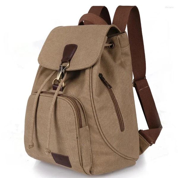 Borse da scuola Zaino in tela da donna Borsa da viaggio vintage in puro cotone femminile Borsa a tracolla per laptop con coulisse alla moda per ragazze adolescenti