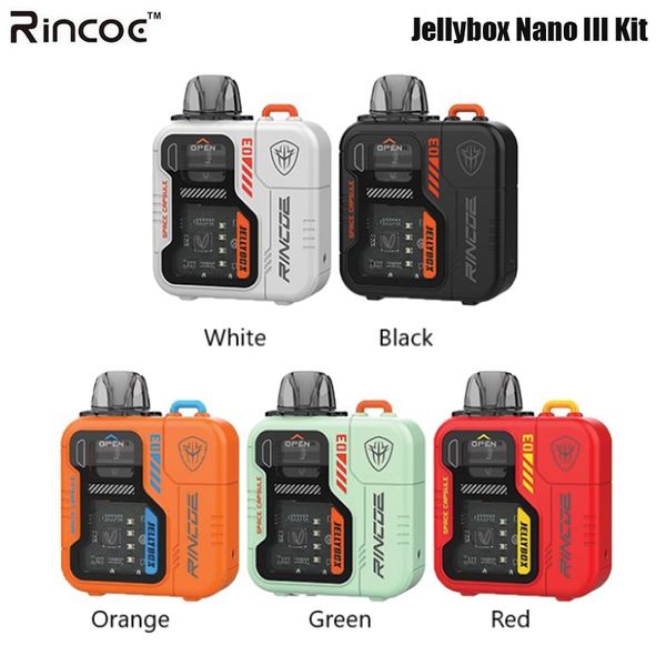 Original Rincoe Jellybox Nano III 3 Kit Vape 900mAh Bateria 2.8ml MTL para DTL Vaping Vaporizador E Cigarro
