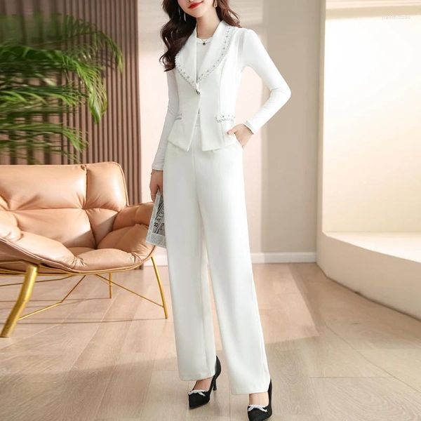 Women's Two Piece Pants Est Spring Women Fashion 2 Pieces Set Patchwork Vintage Sleeveless Jumpsuits Straight Pantsuit T-shirt Female Chic