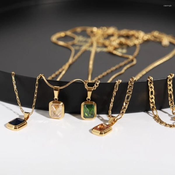 Ожерелья с подвесками, модное многоцветное квадратное ожерелье с цирконом, позолоченное из нержавеющей стали, женское ювелирное изделие, подарок