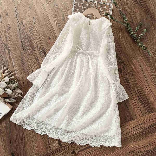 Abiti da ragazza Abiti per bambini per ragazze Abbigliamento Pizzo bianco Primavera Autunno Adolescenti Costume Maxi vestito Bambini Vestido 5 6 7 8 9 10 11 12 anni