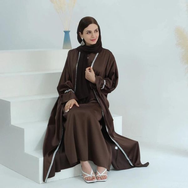 Abbigliamento etnico set musulmano elegante Abaya abito nero africano con bottoni Dubai lungo donna abito da sera caftano caftano da sposa marocchino