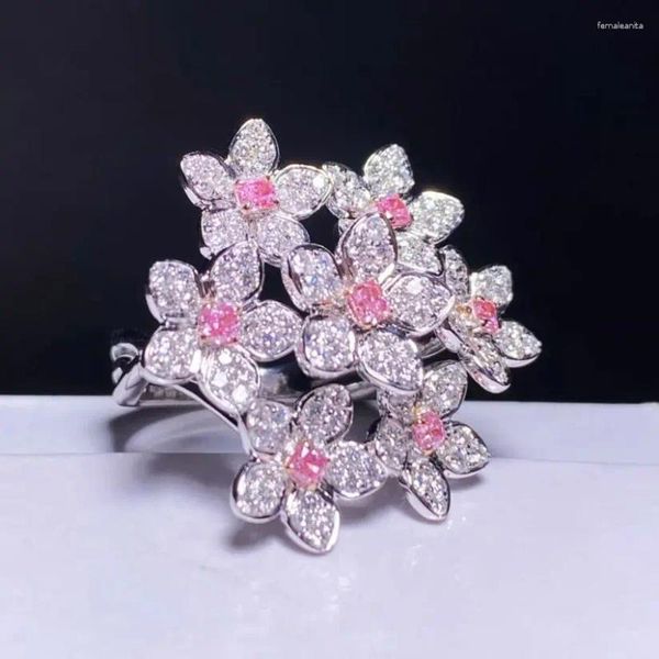 Cluster Rings CHZX2023 G18K White Gold 0.465ct Pink Diamonds Solid 18K Female's Wedding Engagement For Women