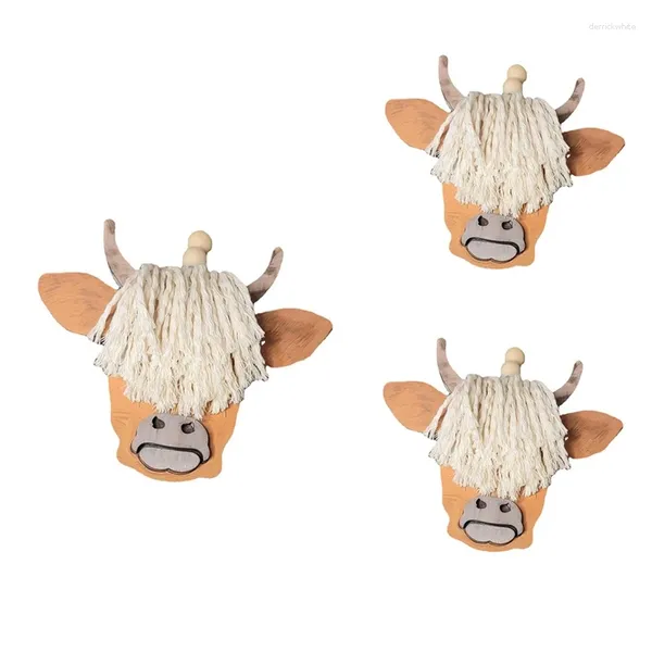 Pingente colares cabeça de vaca macrame carro charme borla chifre de madeira decorativo highland gado espelho retrovisor pendurado