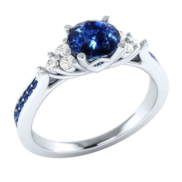 Anéis de casamento Genuine Natural Sri Lanka Sapphire S925 Sterling Silver Ring Birthstone Engagement Design Ring Ladies Blue Gemstone Fashion Ring 231218